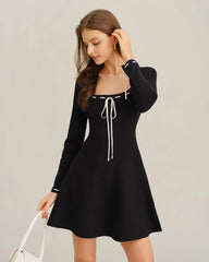 Black Contrasting A-Line Sweater Dress