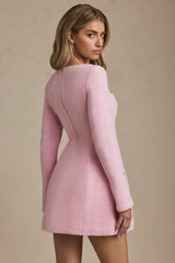 Taesha-Sweetheart-Neck Structured Mini Dress in Soft Pink