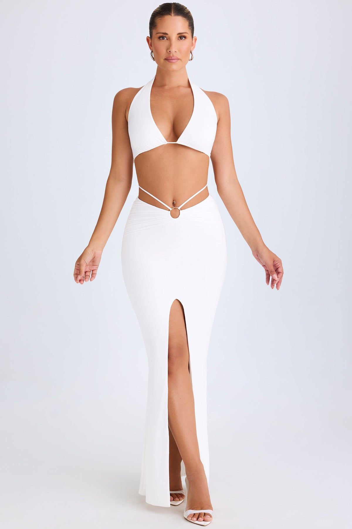 Zweena-Hardware-Detail Mid-Rise Maxi Skirt in White