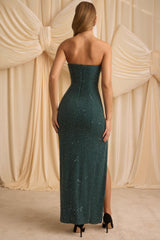 La Rochette-Embellished Strapless Cowl-Neck Maxi Dress in Emerald Green