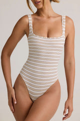 Jolla-Modal Square-Neck Bodysuit in Pink Yellow Stripe