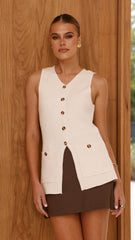 Inari Knit Button Up Vest - Cream