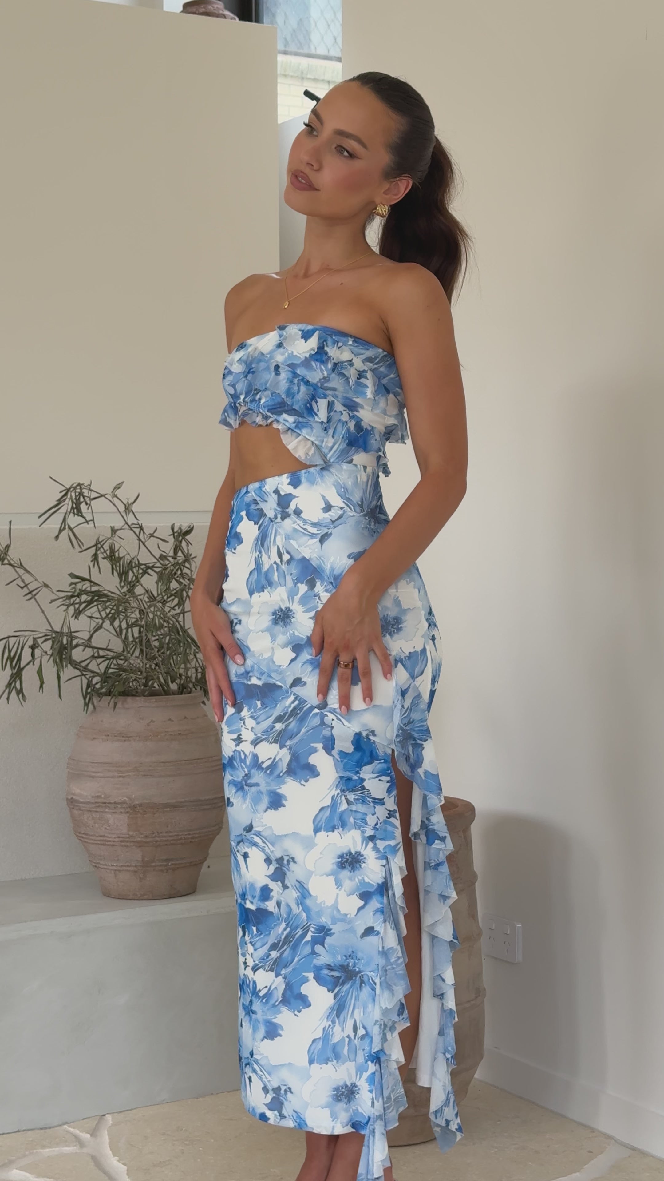 Zinnia Midi Dress - Blue Floral