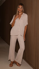 Madian Button Up Shirt and Pants Set - Taupe