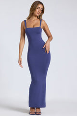 Savannah-Straight Neck Low Back Maxi Dress in Navy