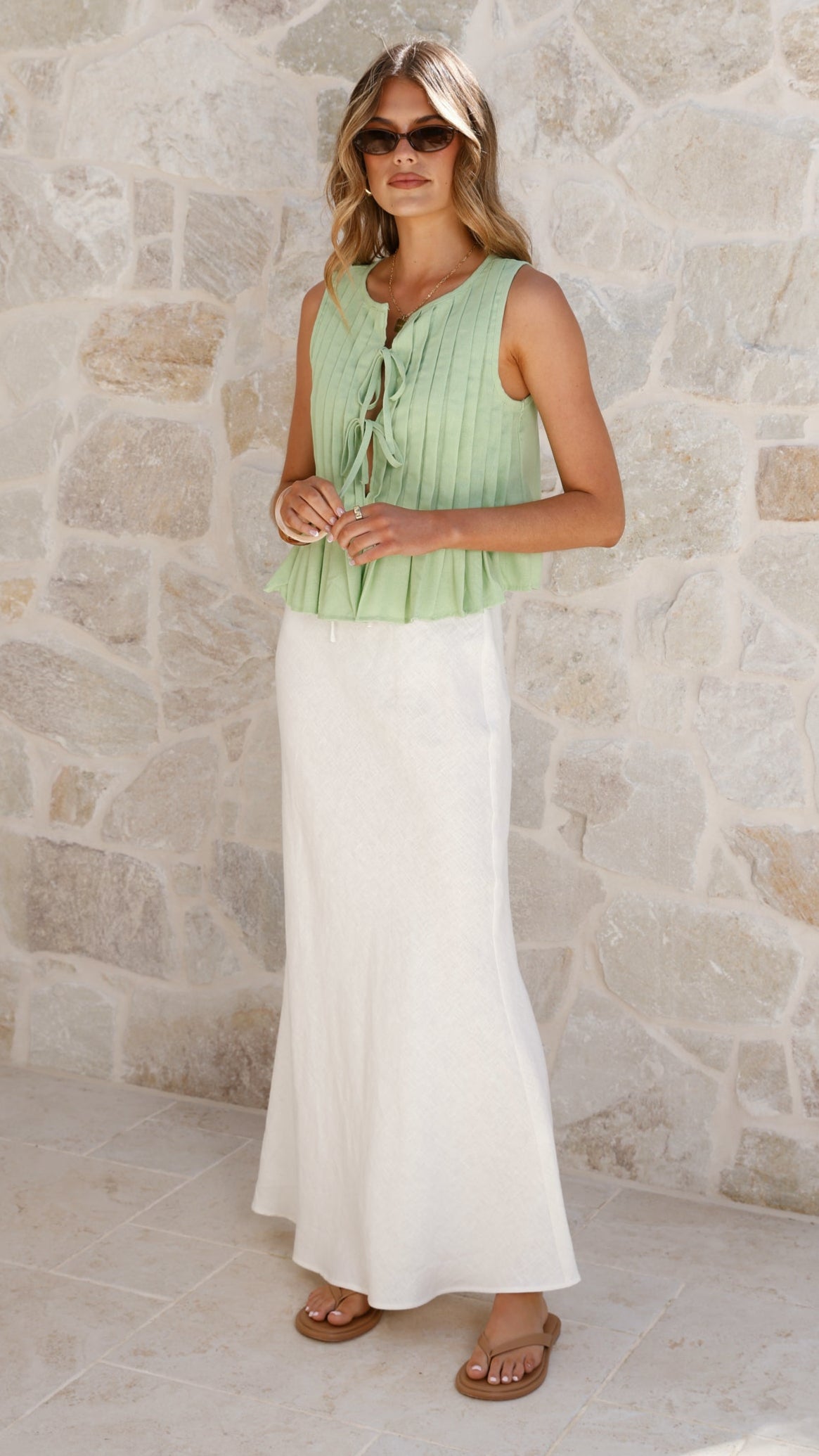 Launa Tie Front Top - Matcha Green