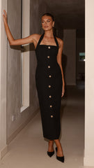 Tierra Button Midi Dress - Black