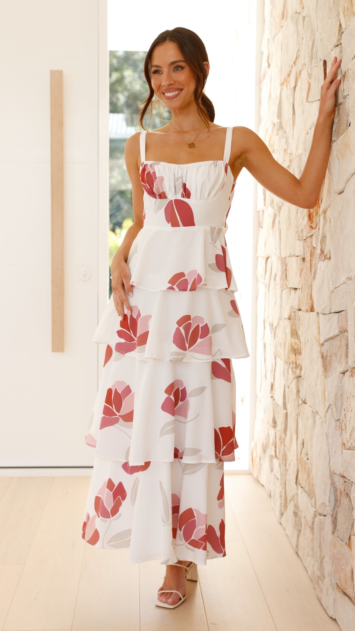 Odilia Maxi Dress - White/Pink Floral
