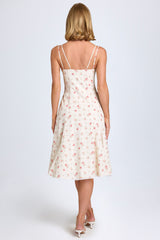 Mallory-Bow-Detail A-Line Midi Dress in Small Rose Print