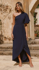 Emma One Sleeve Maxi Dress - Navy