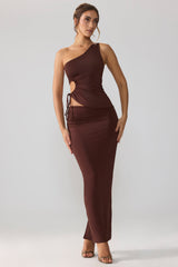Rowan-Slinky Jersey Asymmetric Waist Maxi Skirt in Espresso