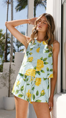 Charmain Top - Lemon/Aqua Floral