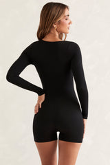 Rue-Long Sleeve Square Neck Unitard in Black