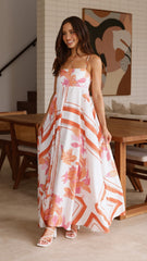 Kaethe Maxi Dress - Orange/White