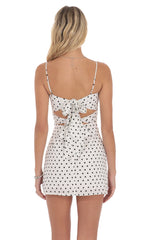 Polka Dot Front Twist Dress in White