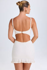 Jovelyn-Ruffle-Appliqué Cut-Out Mini Dress in White