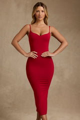 Carwen-Modal Contrast-Trim Backless Midaxi Dress in Red