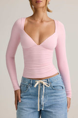 Emry-Modal Ruched Long-Sleeve Top in Baby Pink