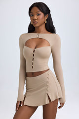 Dania-Modal Cut-Out Button-Detail Top in Taupe