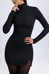 Amira-Modal Turtleneck Mini Dress in Black