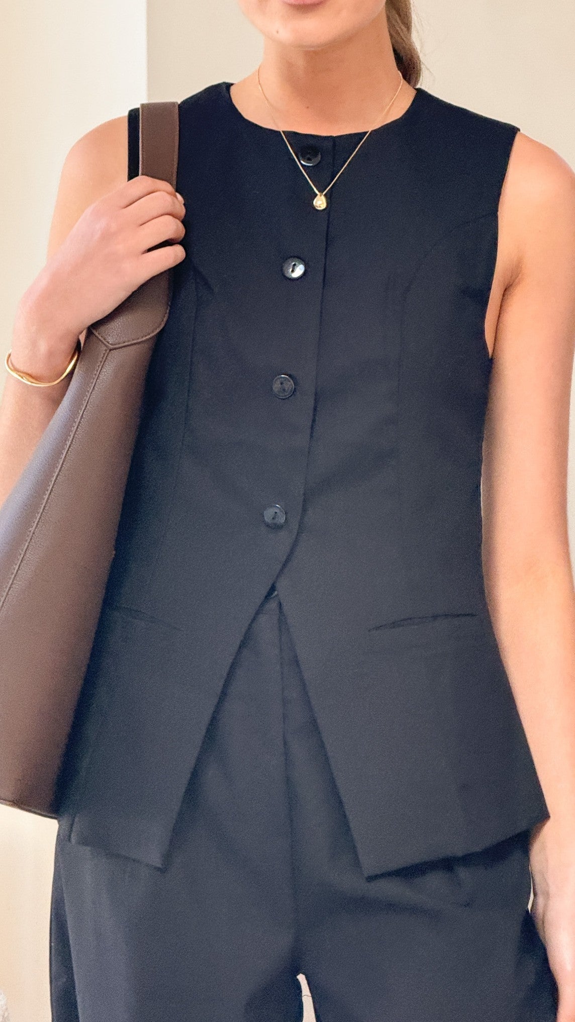 Noah Button Up Vest - Black