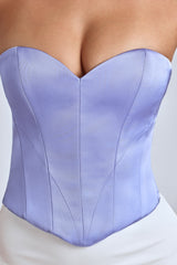Effie-Strapless Lace-Up Satin Corset in Blue Lavender