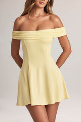 Jaida-Modal Off-Shoulder A-Line Mini Dress in Lemon Sherbet