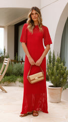 Saisha Crochet Maxi Dress - Red