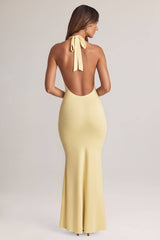 Hallie-Modal Halterneck Maxi Dress in Lemon Sherbet
