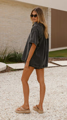 Alaina Oversized Shirt - Black Denim