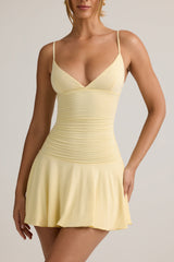 Kelbie-Modal Ruched A-Line Mini Dress in ButterCream Yellow