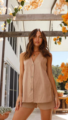 Hayley Vest and Shorts Set - Tan