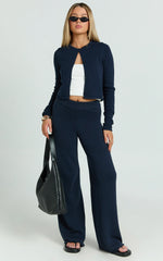Ottie Cardigan - Long Sleeve Button Down Crop Knit Cardigan in Navy