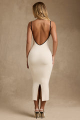 Carwen-Modal Contrast-Trim Backless Midaxi Dress in Ivory