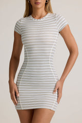 Jazlyn-Modal Short-Sleeve Bodycon Mini Dress in Blue Yellow Stripe