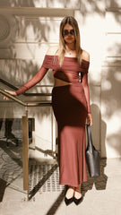 Blaire Off The Shoulder Maxi Dress - Chocolate