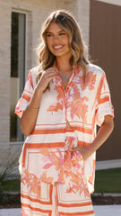 Vallerie Button Up Shirt - Orange/White Print