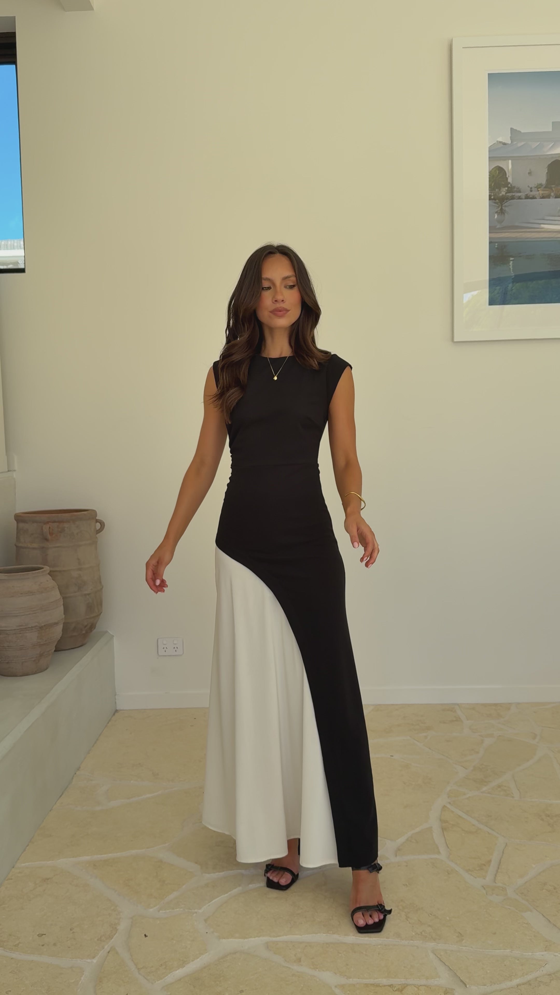 Charlotte Contrast Midi Dress - Black/White