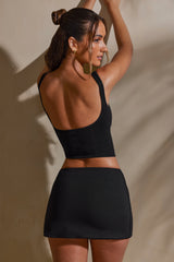 Tula-Mid Rise Bodycon Ultra Mini Skirt with Split in Black