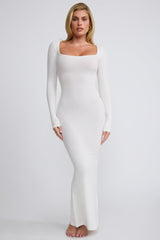 Jude-Ribbed Modal Long Sleeve Maxi Dress in White
