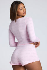 Loungewear-Mid Rise Pointelle Mini Shorts in Pink Lemonade