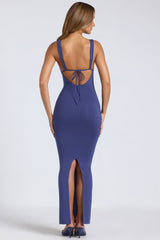Savannah-Straight Neck Low Back Maxi Dress in Navy