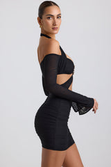 Kemina-Off-Shoulder Ruched Cut-Out Mini Dress in Black
