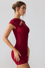 Aurelia-Mesh Cap Sleeve Cut Out Mini Dress in Ruby