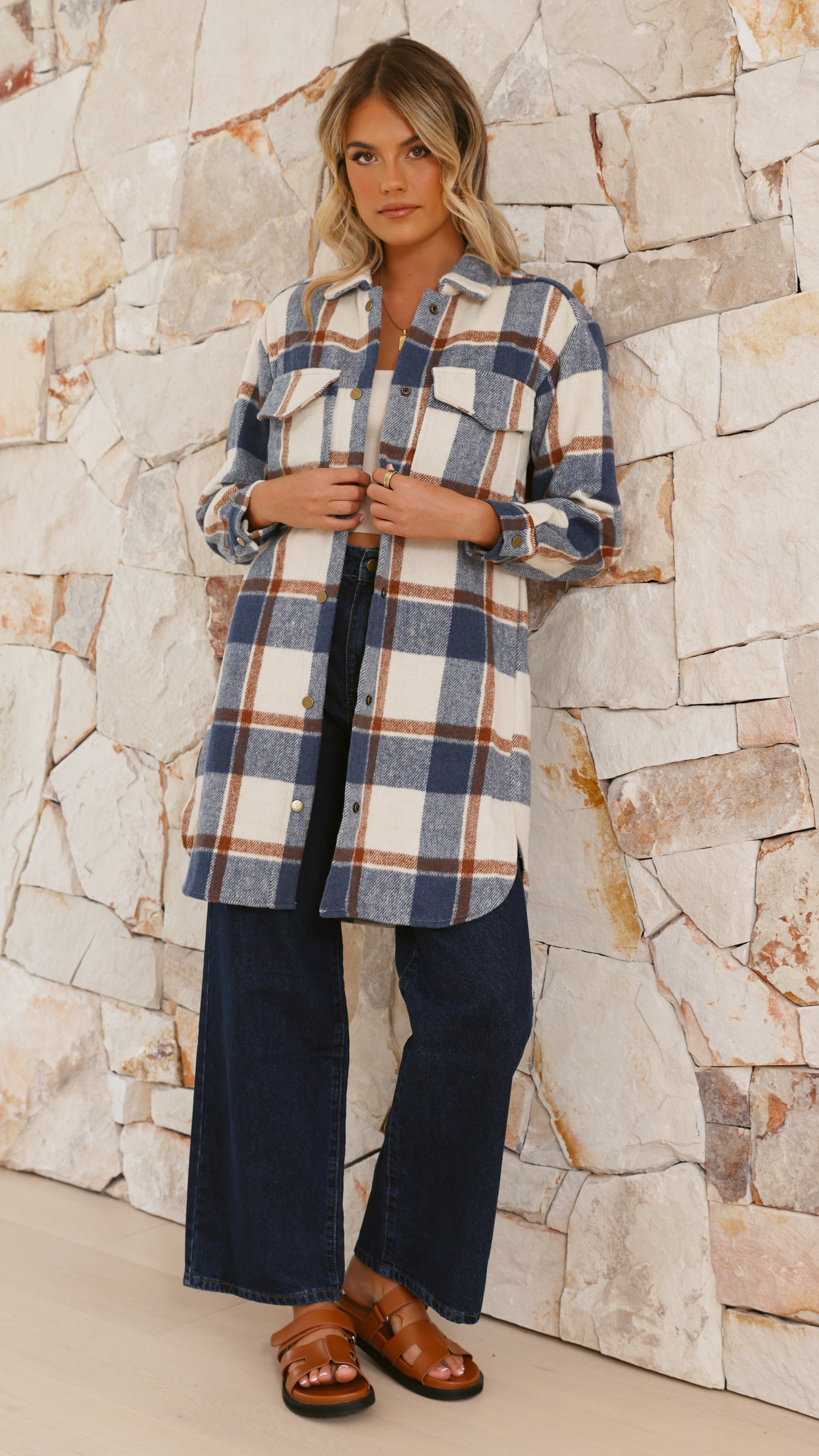 Saskia Jacket - Navy/Cream Check