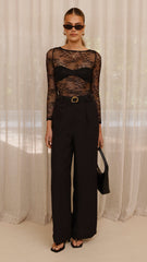 Eldora Long Sleeve Lace Top - Black