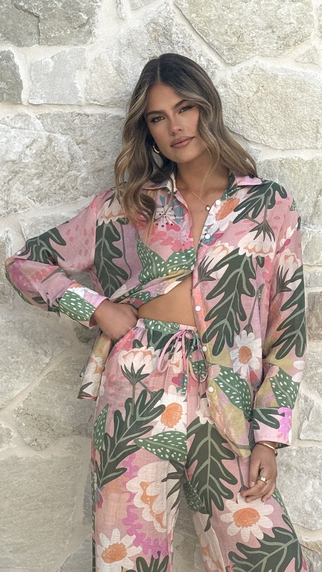 Xiana Button Up Shirt - Tropical Print