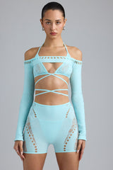 Pixie-Embellished Cropped Shrug in Ice Blue