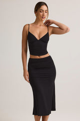 Luella-Modal Ruched Mid-Rise Midaxi Skirt in Black