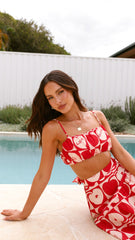 Saraya Top and Skirt Set - Red / White